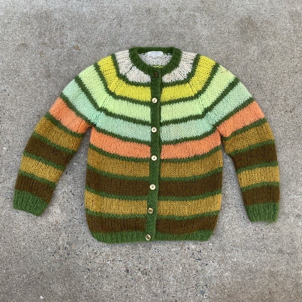Vintage 50s 60s Mohair Cardigan Women Made in Italy Size 38 M/L Pastel Striped - Picture 1 of 9